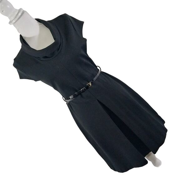 BANANA REPUBLIC! BLACK HEAVIER WEIGHT STRETCH, BELTED WAIST DRESS! SZ S - Picture 1 of 11